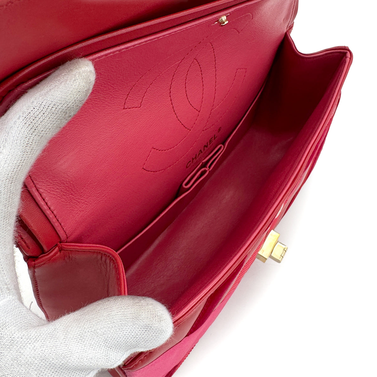 CHANEL 2.55 CHAIN SHOULDER BAG RED LAMB SKIN 90274412