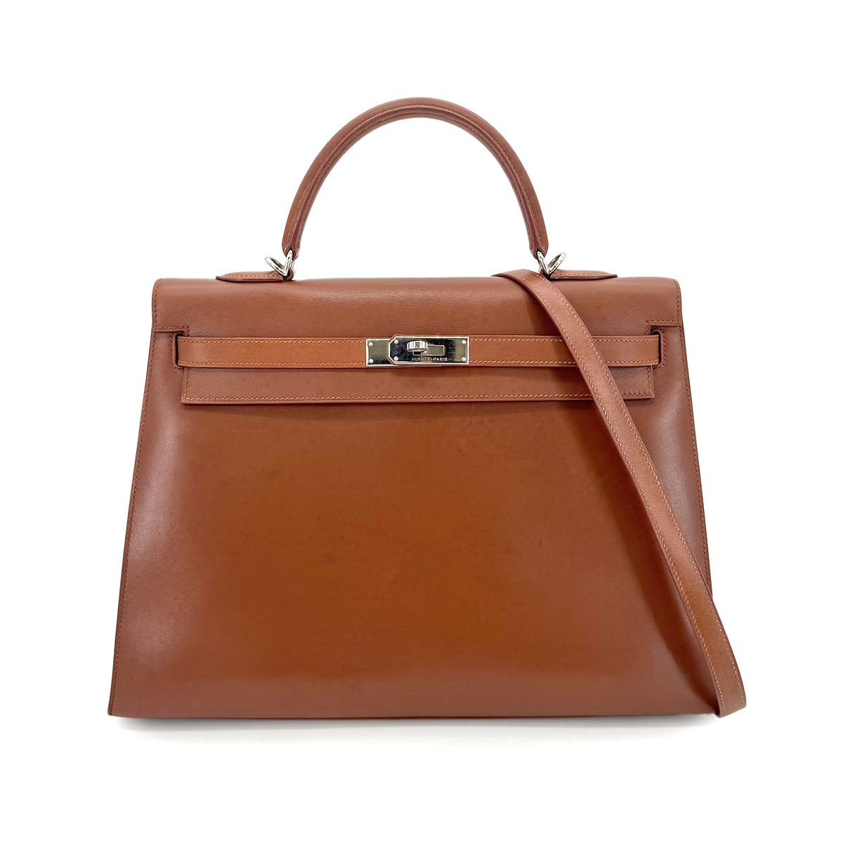 HERMES KELLY 35 SELLIER NOISETTE BOXCALF HAND SHOULDER BAG □E 90274421