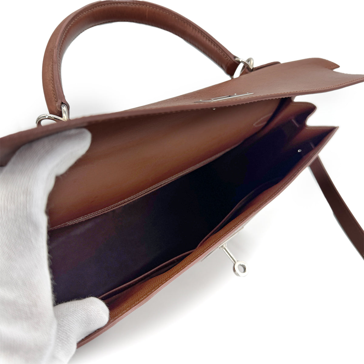 HERMES KELLY 35 SELLIER NOISETTE BOXCALF HAND SHOULDER BAG □E 90274421