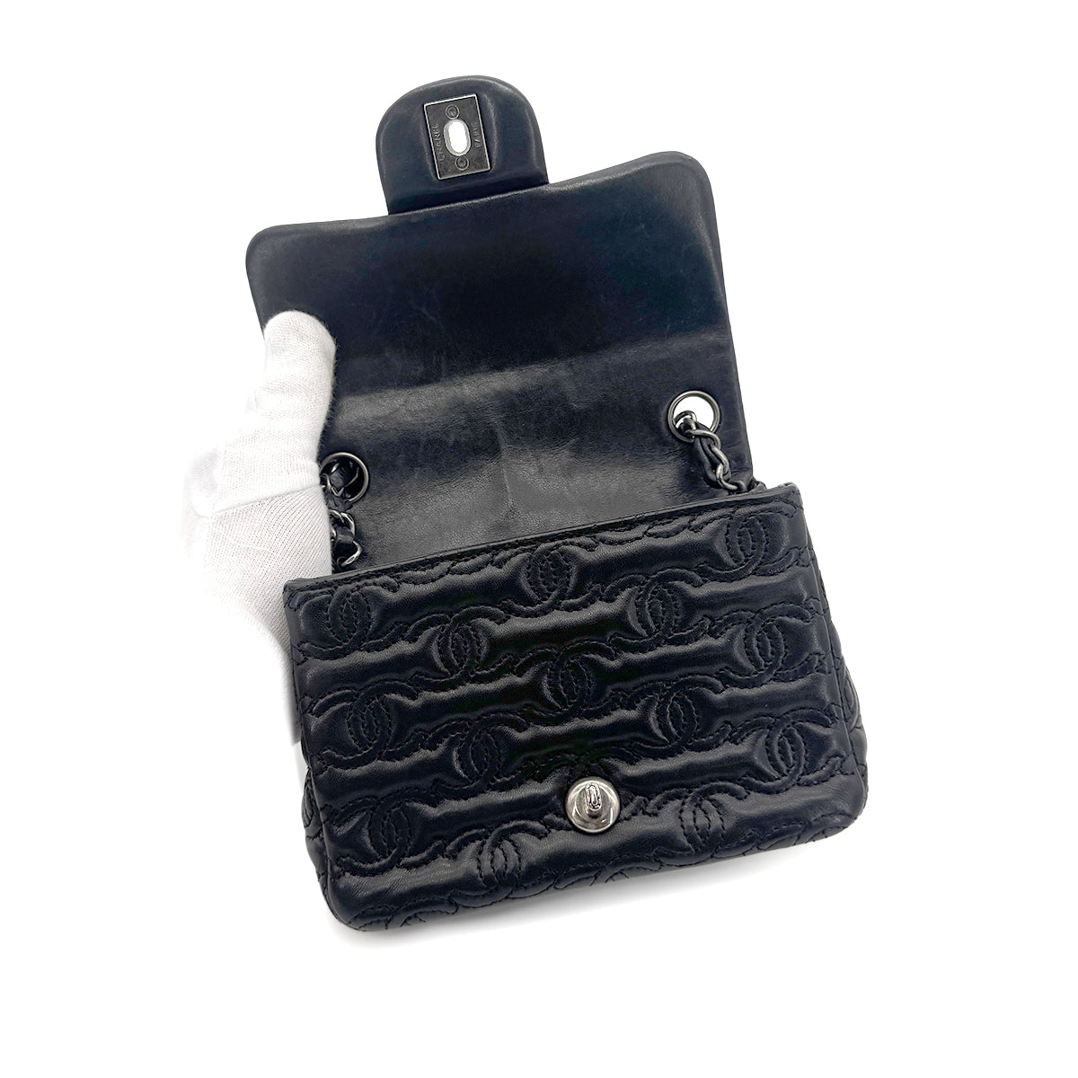 CHANEL MINI MATELASSE CHAIN SHOULDER BAG BLACK LAMB SKIN 90274429