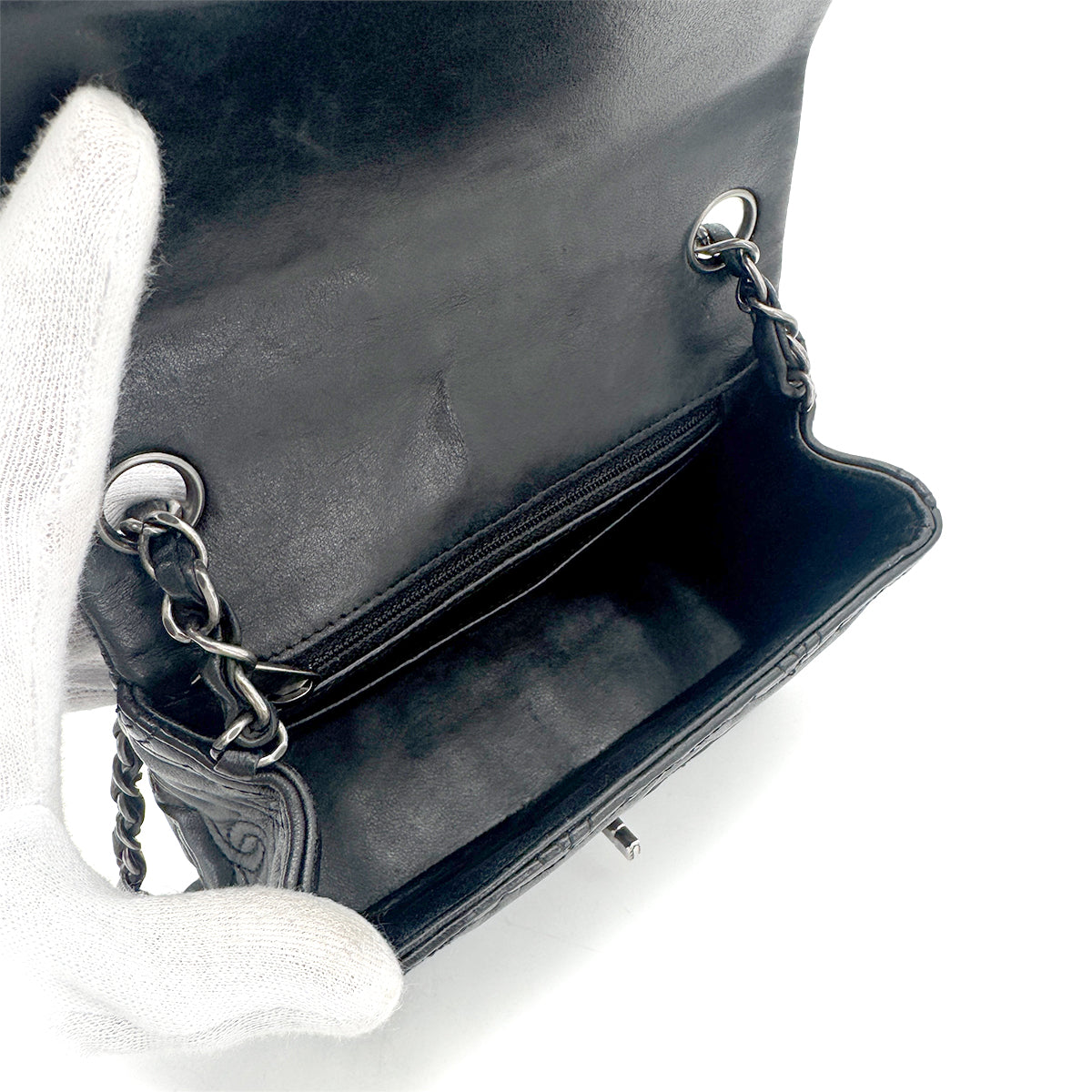 CHANEL MINI MATELASSE CHAIN SHOULDER BAG BLACK LAMB SKIN 90274429