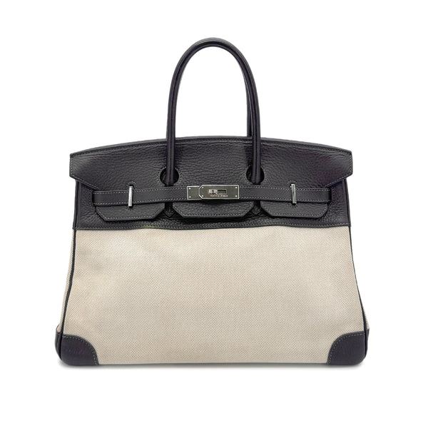 HERMES BIRKIN 35 EBENE TAURILLON CLEMENCE TOILE H HAND BAG □E SHW 90274430 - PURPOSE