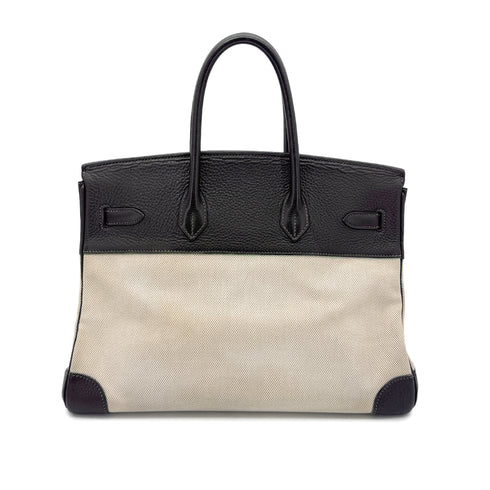 HERMES BIRKIN 35 EBENE TAURILLON CLEMENCE TOILE H HAND BAG □E SHW 90274430 - PURPOSE