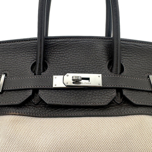 HERMES BIRKIN 35 EBENE TAURILLON CLEMENCE TOILE H HAND BAG □E SHW 90274430 - PURPOSE