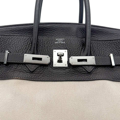 HERMES BIRKIN 35 EBENE TAURILLON CLEMENCE TOILE H HAND BAG □E SHW 90274430 - PURPOSE