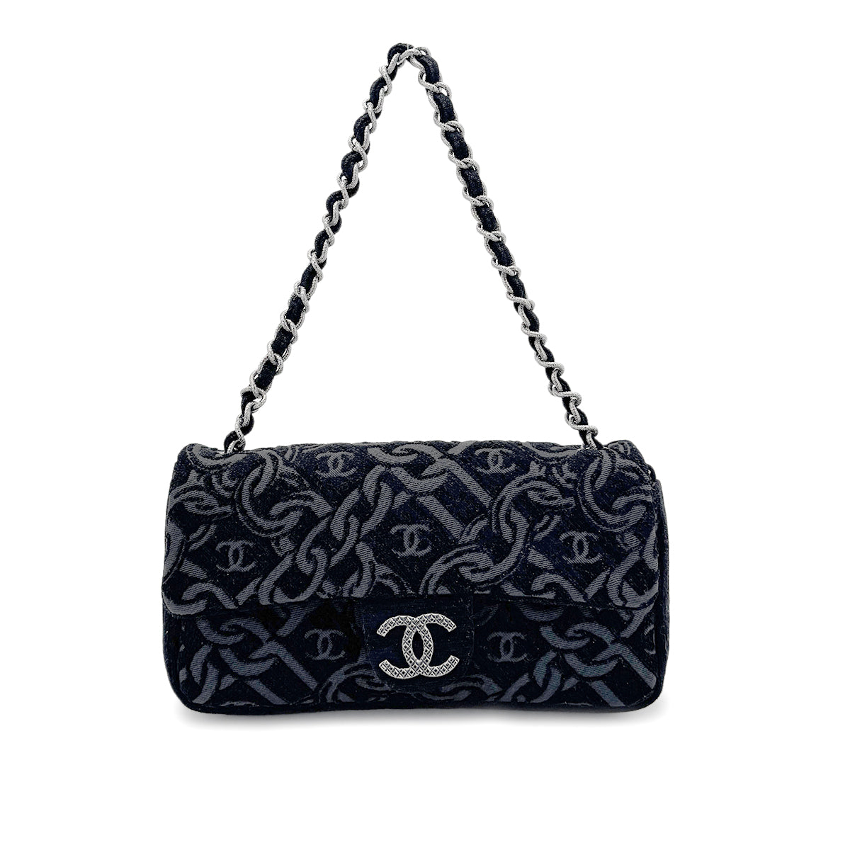 CHANEL COCOMARK CHAIN SHOULDER BAG BLACK JACQUARD 90274455