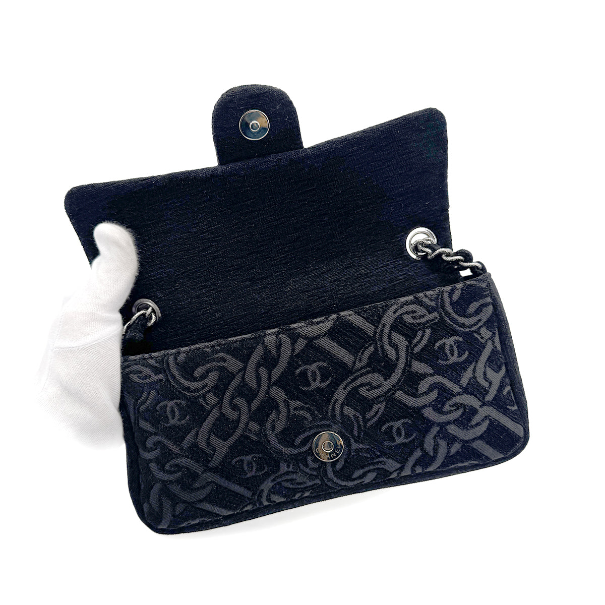 CHANEL COCOMARK CHAIN SHOULDER BAG BLACK JACQUARD 90274455