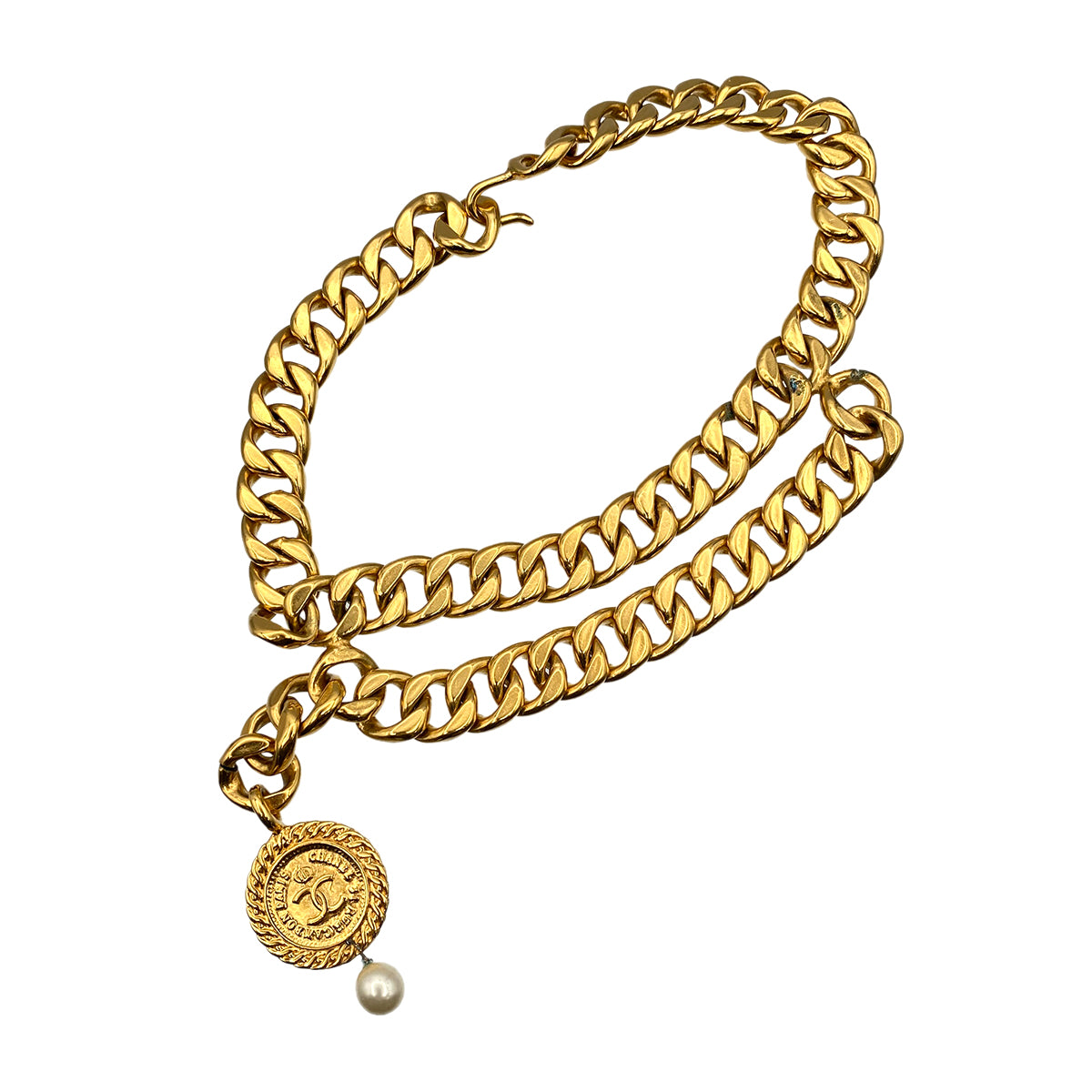 CHANEL VINTAGE NECKLACE COCOMARK CHAIN FAUX PEARL ACCESSORY 90274460
