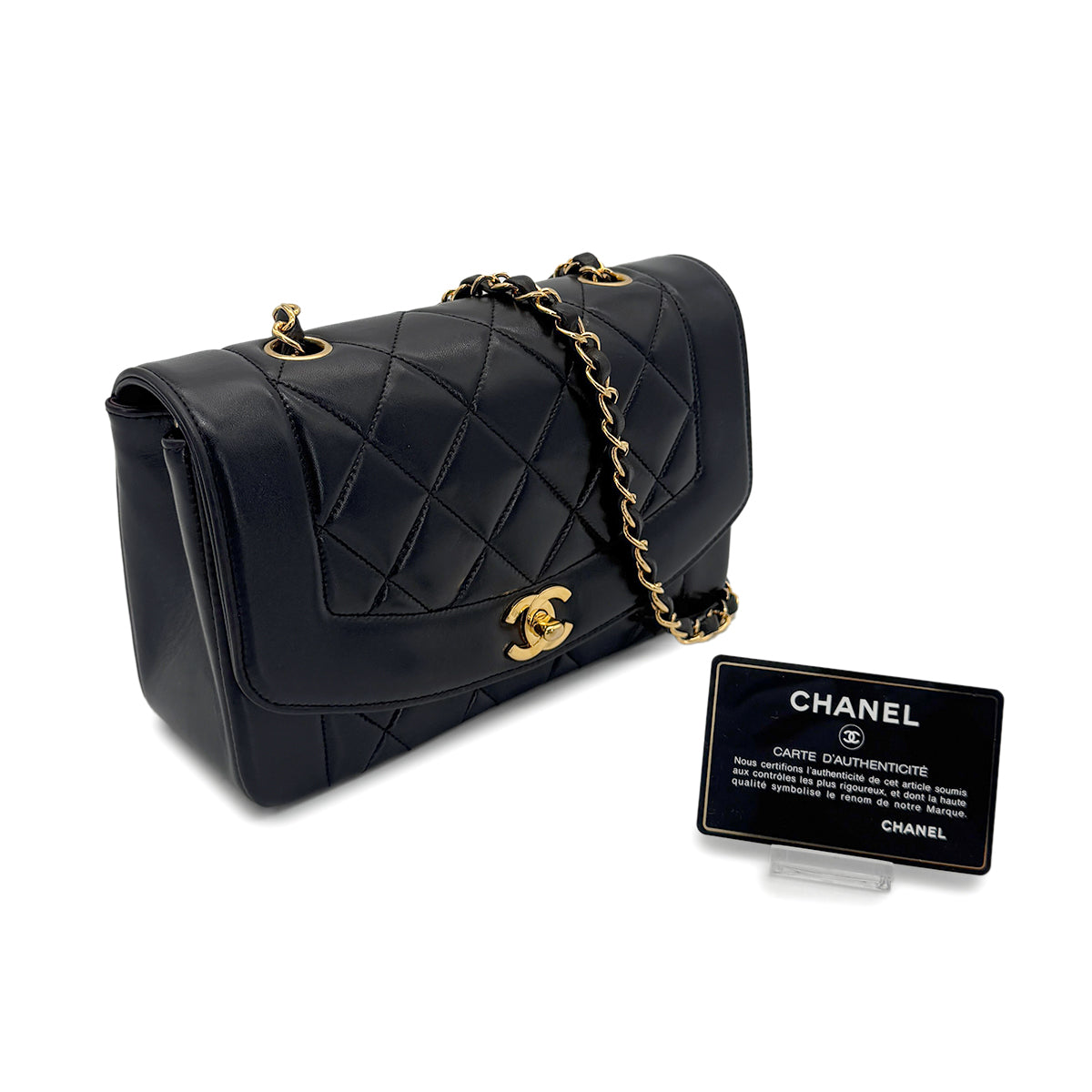 CHANEL VINTAGE DIANA SMALL CHAIN SHOULDER BAG BLACK LAMB SKIN 90274463