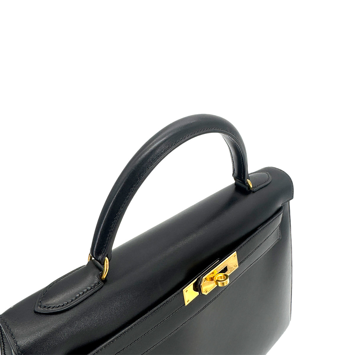 HERMES KELLY 32 SELLIER BLACK BOXCALF HAND SHOULDER BAG 〇A 90274465