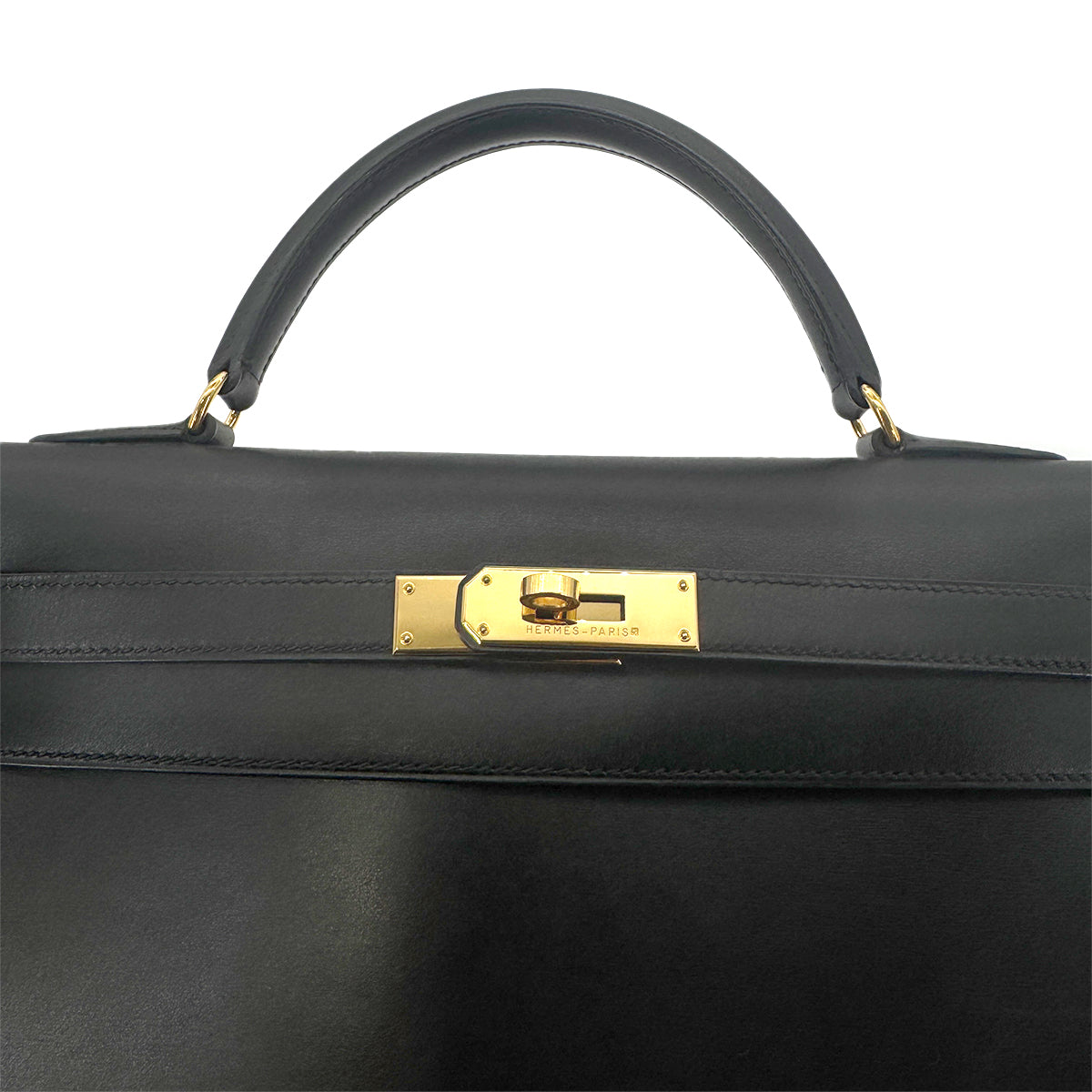 HERMES KELLY 32 SELLIER BLACK BOXCALF HAND SHOULDER BAG 〇A 90274465