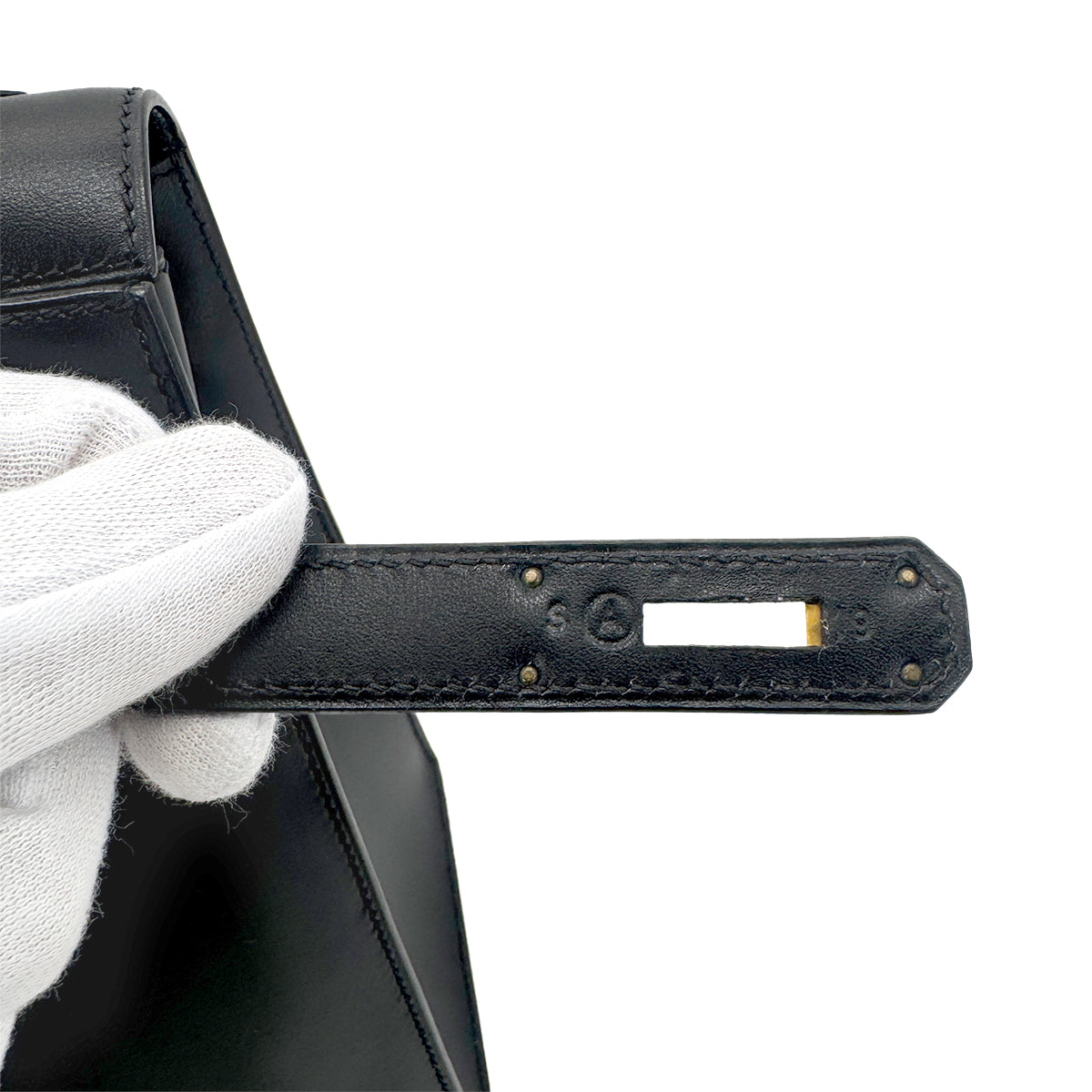 HERMES KELLY 32 SELLIER BLACK BOXCALF HAND SHOULDER BAG 〇A 90274465