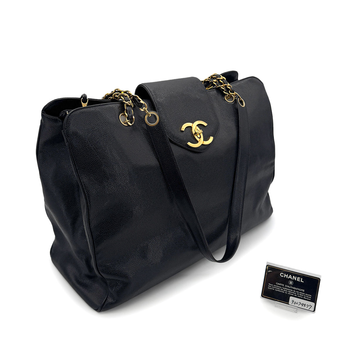 CHANEL VINTAGE SUPER MODEL CHAIN TOTE BAG BLACK CAVIAR SKIN 90274477