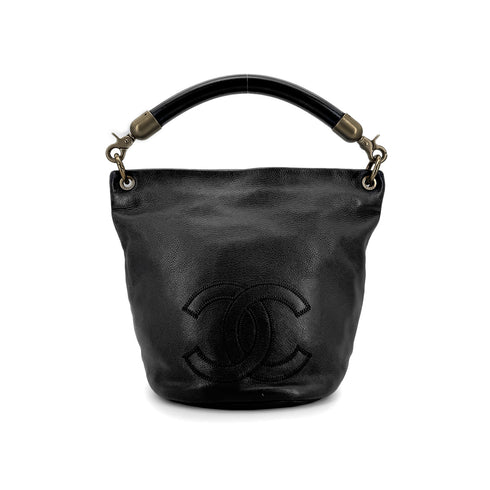 CHANEL VINTAGE COCOMARK BUKET ONE HAND BAG BLACK CALF LEATHER 90274478 - PURPOSE