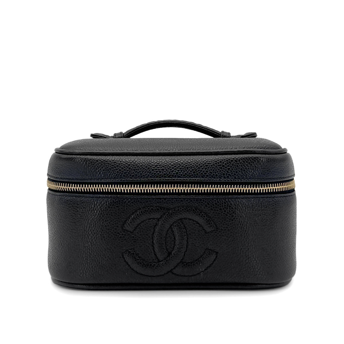 CHANEL VINTAGE VANITY HAND BAG BLACK CAVIAR SKIN 90274480