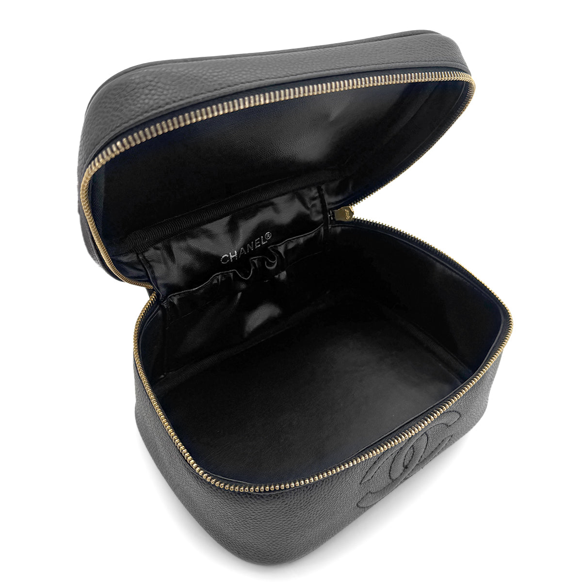 CHANEL VINTAGE VANITY HAND BAG BLACK CAVIAR SKIN 90274480