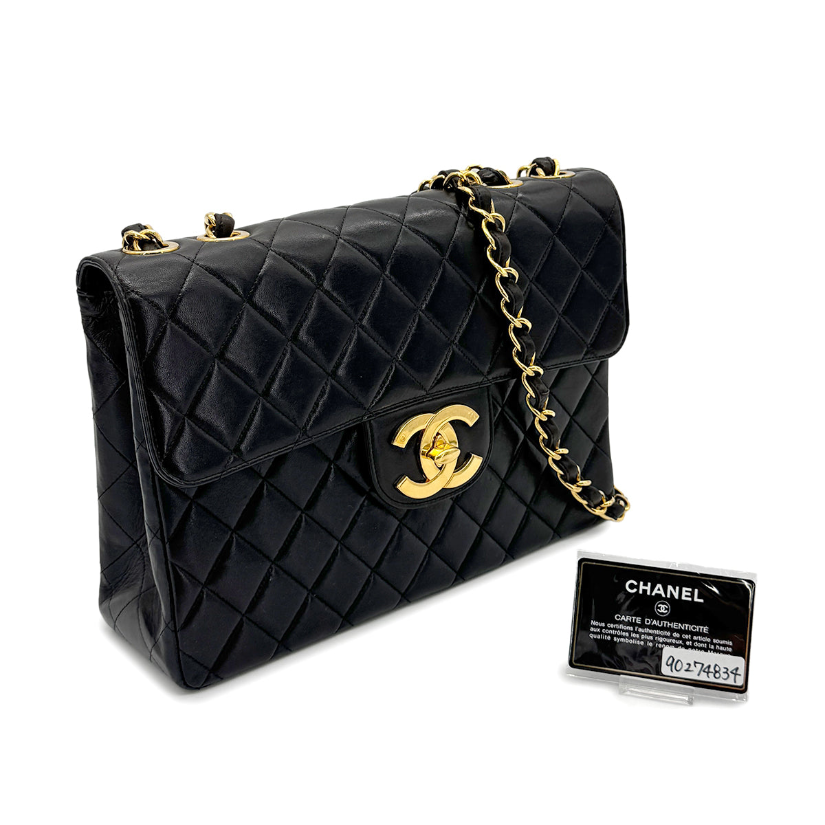 CHANEL VINTAGE JUMBO MATELASSE 30 CHAIN SHOULDER BAG BLACK LAMB SKIN 90274834