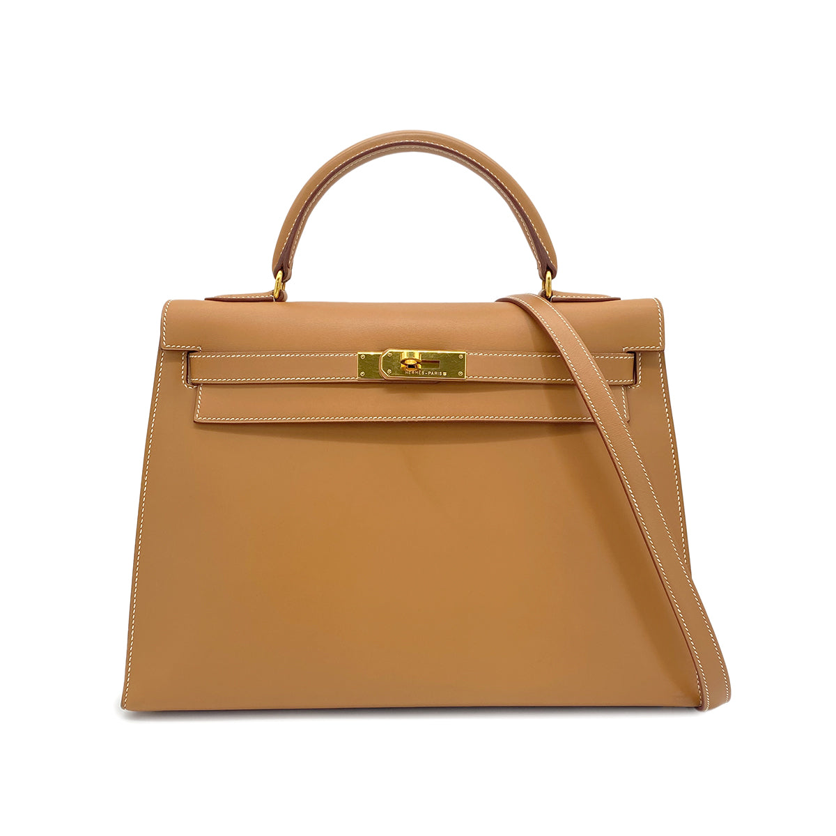 HERMES KELLY 32 SELLIER NATUREL VEAU CHAMONIX HAND BAG □B GHW 90274835