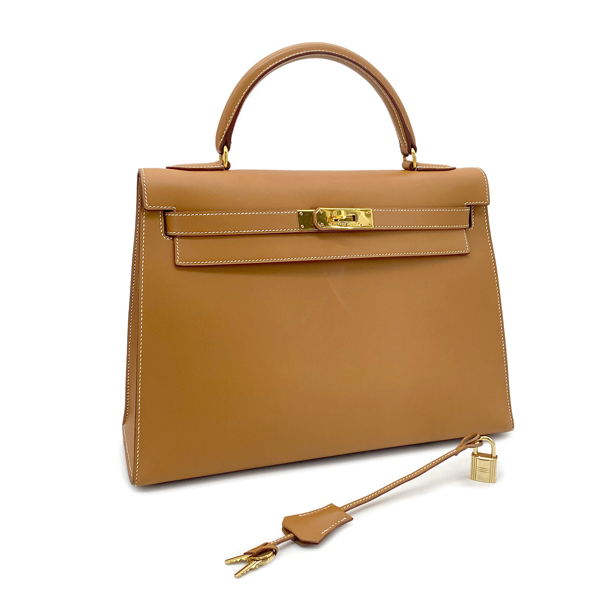 HERMES KELLY 32 SELLIER NATUREL VEAU CHAMONIX HAND BAG □B GHW 90274835