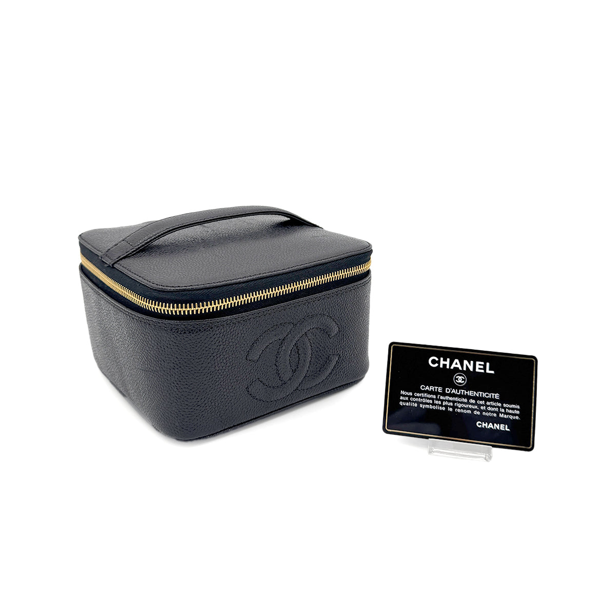 CHANEL VINTAGE VANITY HAND BAG BLACK CAVIAR SKIN 90274837