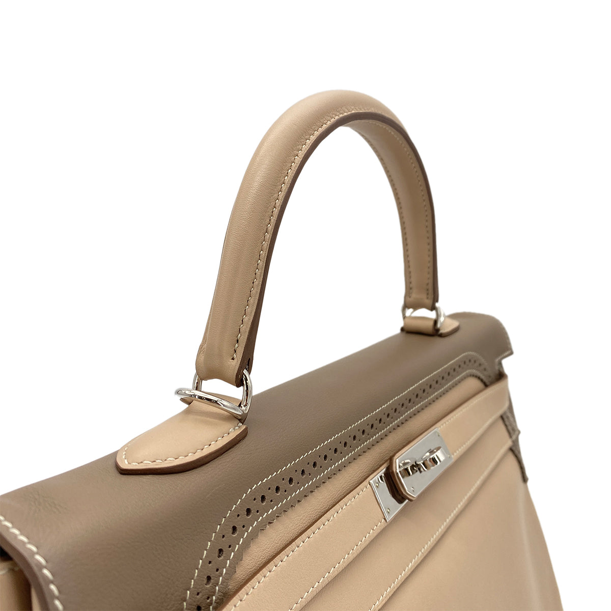 HERMES KELLY 35 GHILLIES RETOURNE ARGILE ETOUPE SWIFT HAND BAG □P SHW 90274844