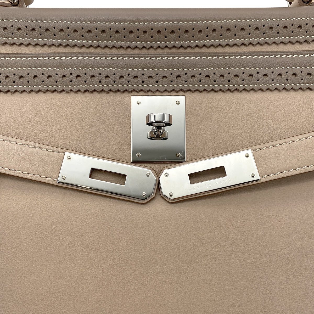 HERMES KELLY 35 GHILLIES RETOURNE ARGILE ETOUPE SWIFT HAND BAG □P SHW 90274844