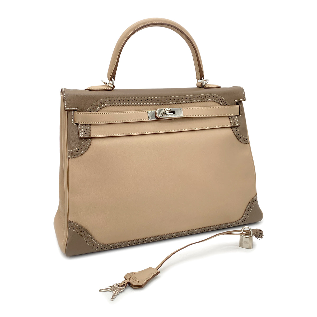 HERMES KELLY 35 GHILLIES RETOURNE ARGILE ETOUPE SWIFT HAND BAG □P SHW 90274844