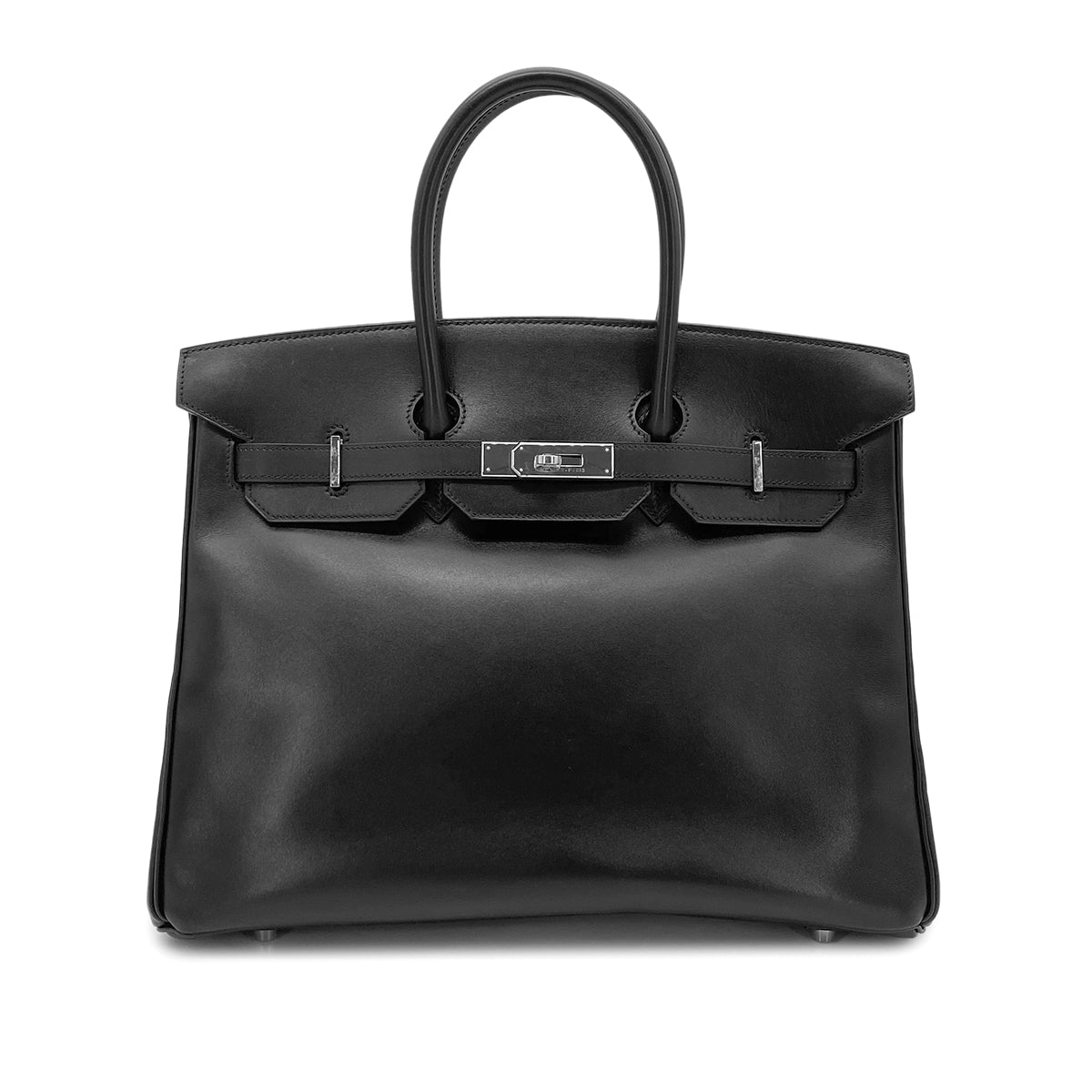 HERMES BIRKIN 35 BLACK BOX CALF HAND BAG □F SHW 90274848