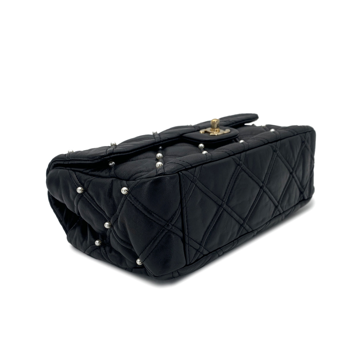 CHANEL MATELASSE CHAIN SHOULDER BAG FAUX PEARL BLACK LAMB SKIN 90274853