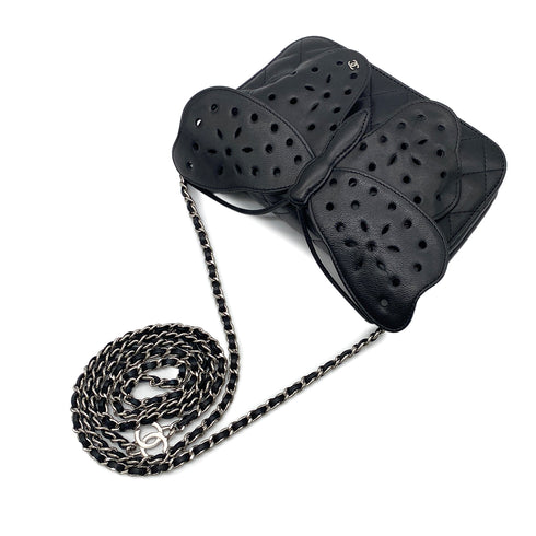 CHANEL BUTTERFLY PUNCHING POCHETTE CHAIN SHOULDER BAG BLACK LAMB SKIN 90274854 - PURPOSE