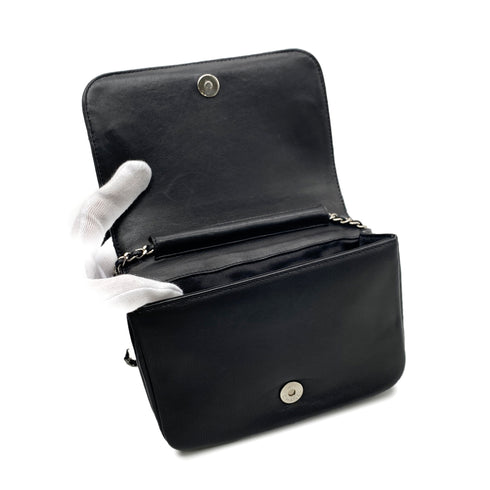 CHANEL BUTTERFLY PUNCHING POCHETTE CHAIN SHOULDER BAG BLACK LAMB SKIN 90274854 - PURPOSE