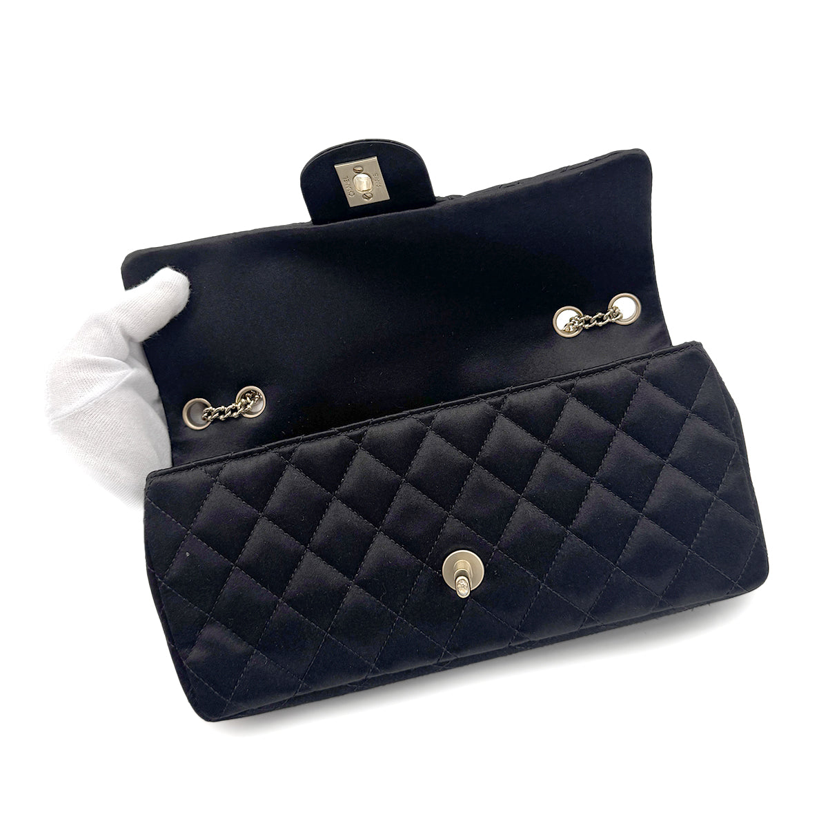 CHANEL MATELASSE BIJOU CHAIN SHOULDER BAG BLACK SATIN 90274860