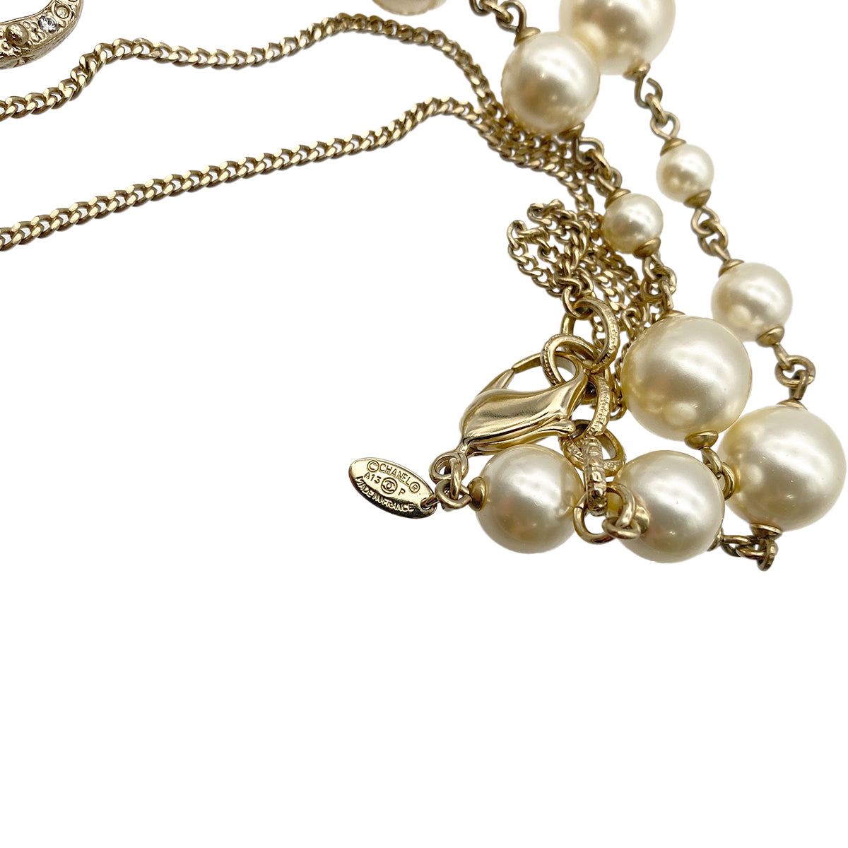 CHANEL NECKLACE CAMELLIA FAUX PEARL RHINESTONE COCOMARK ACCESSORY A13P 90274862