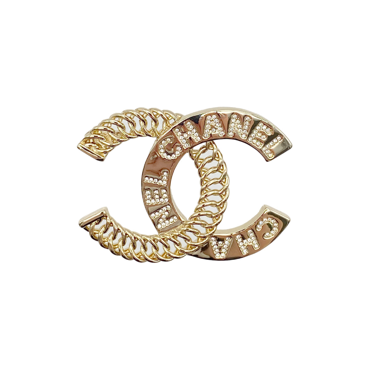 CHANEL COCOMARK BROOCH LOGO RHINESTONE CHAIN ACCESSORY I24P 90274872