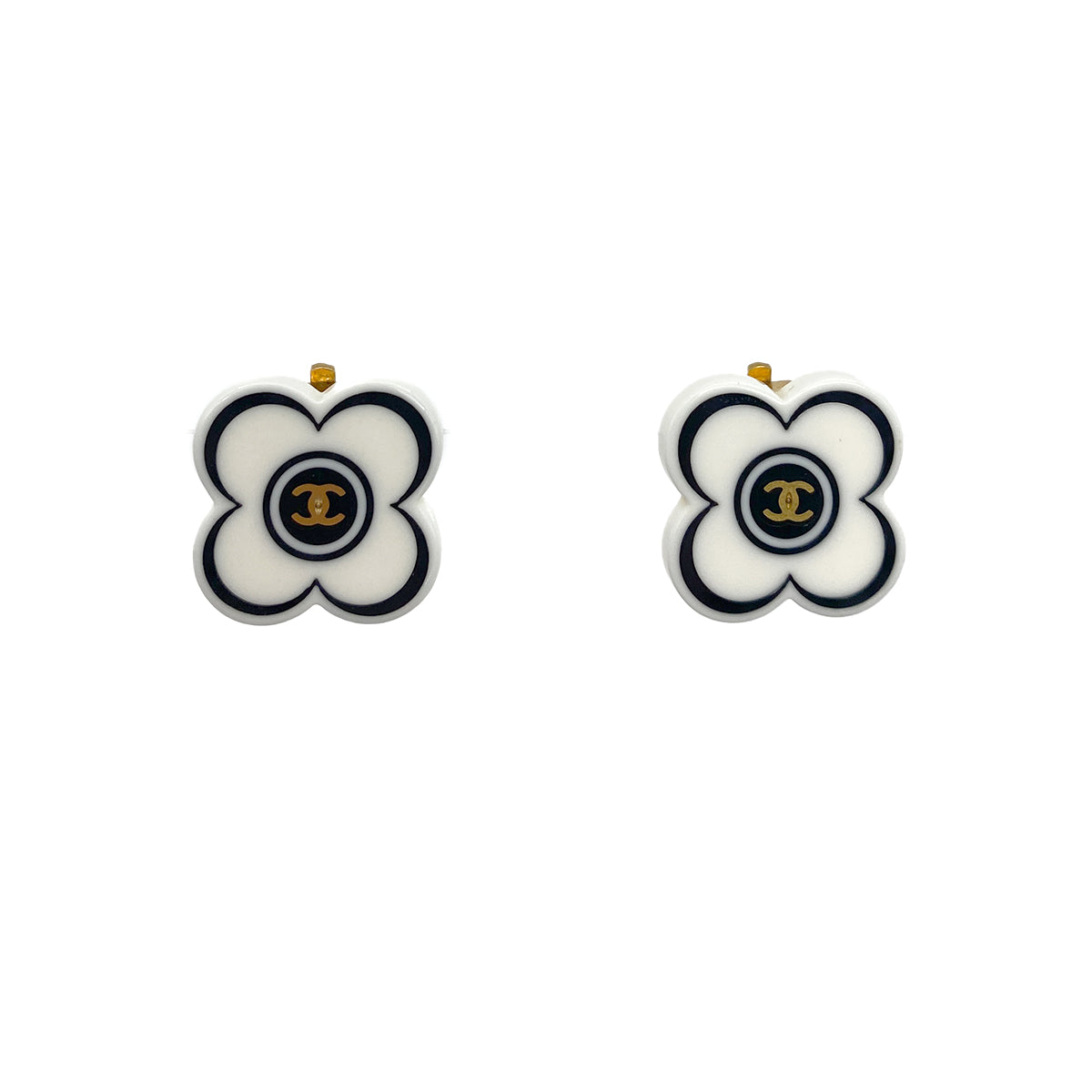CHANEL VINTAGE EARRINGS CAMELLIA WHITE ACCESSORY 02P 90274883