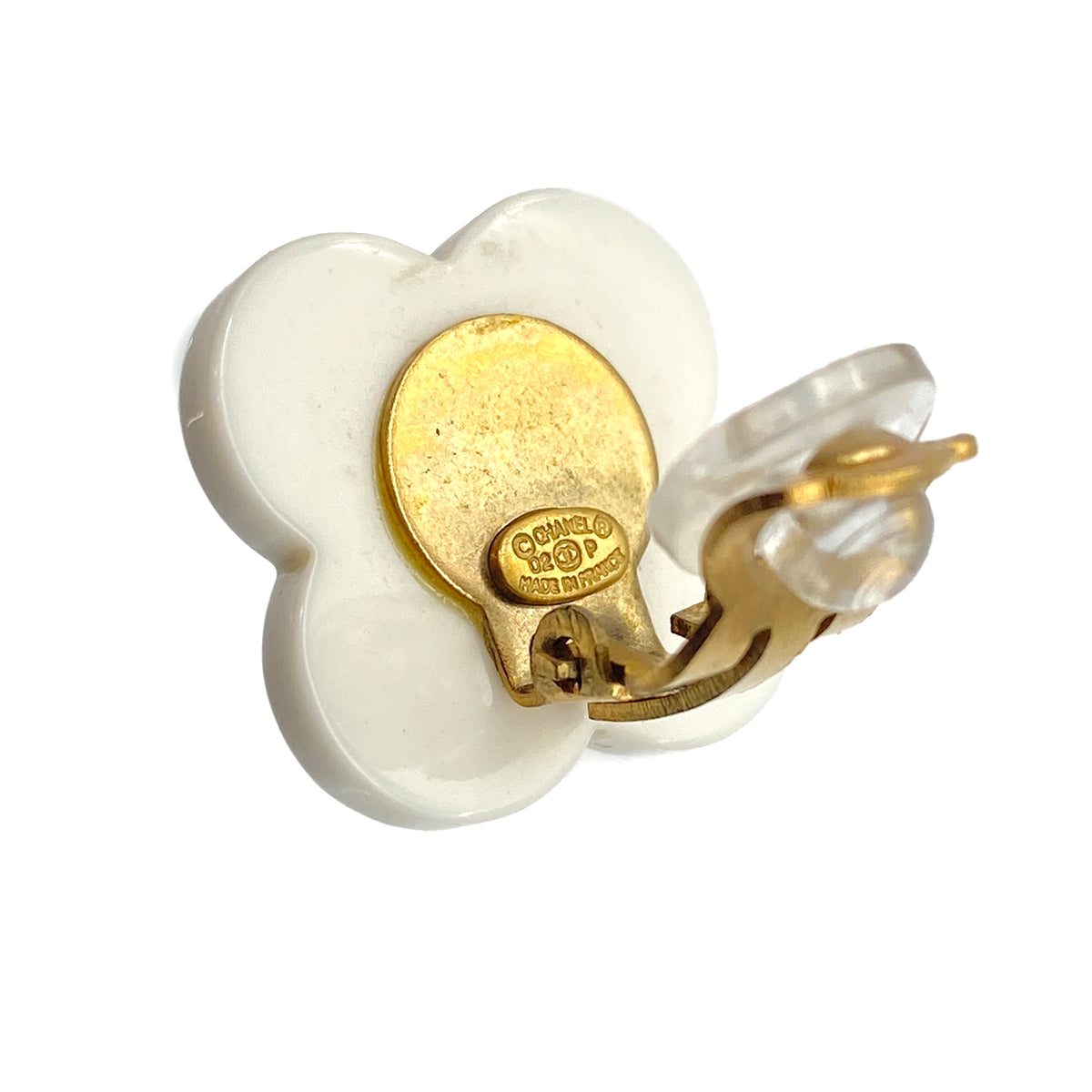CHANEL VINTAGE EARRINGS CAMELLIA WHITE ACCESSORY 02P 90274883