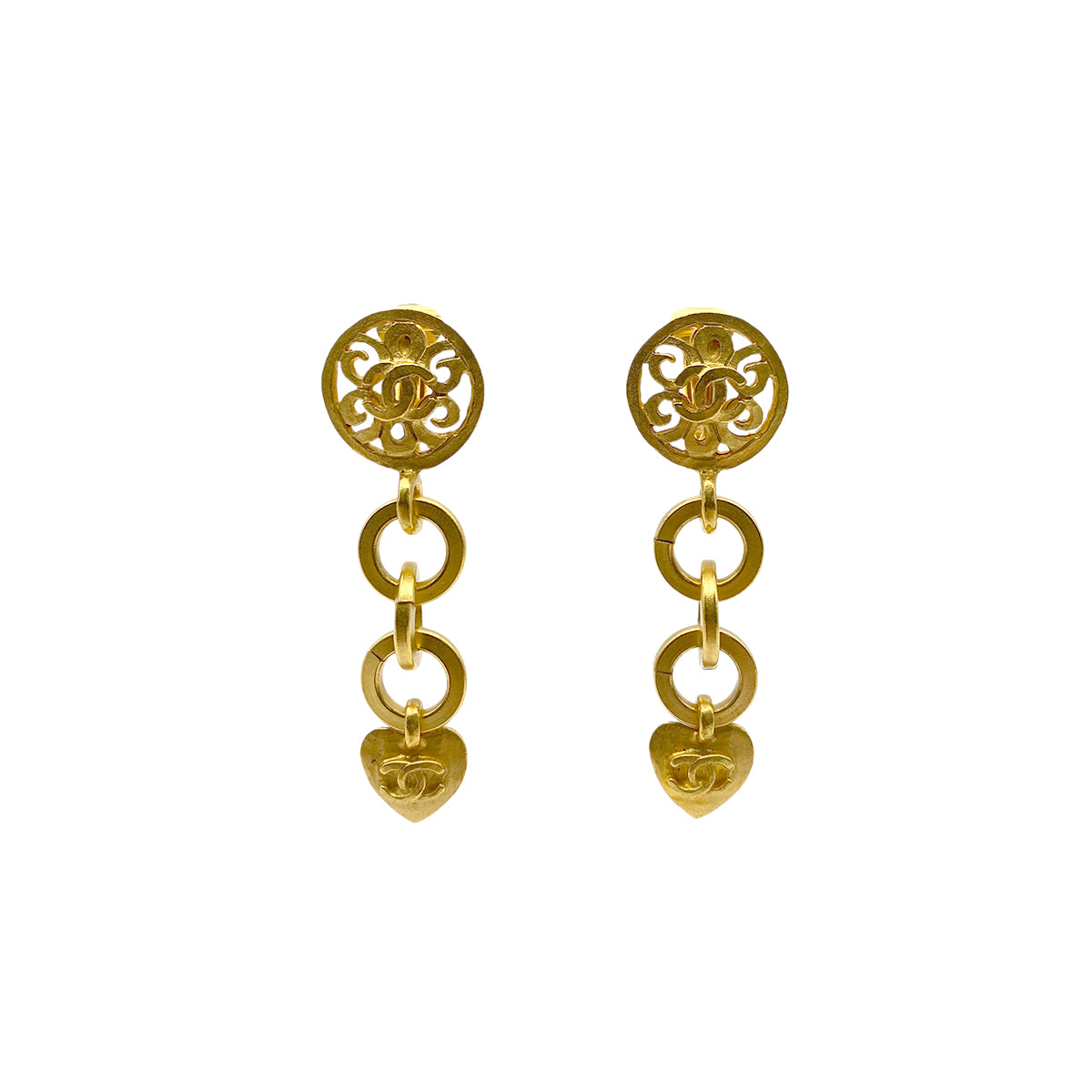CHANEL VINTAGE EARRINGS COCOMARK HEART SWING ACCESSORY 95P 90274888