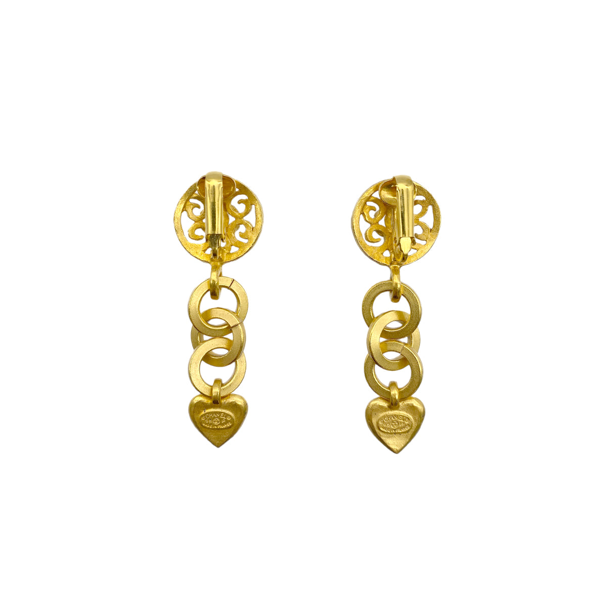 CHANEL VINTAGE EARRINGS COCOMARK HEART SWING ACCESSORY 95P 90274888