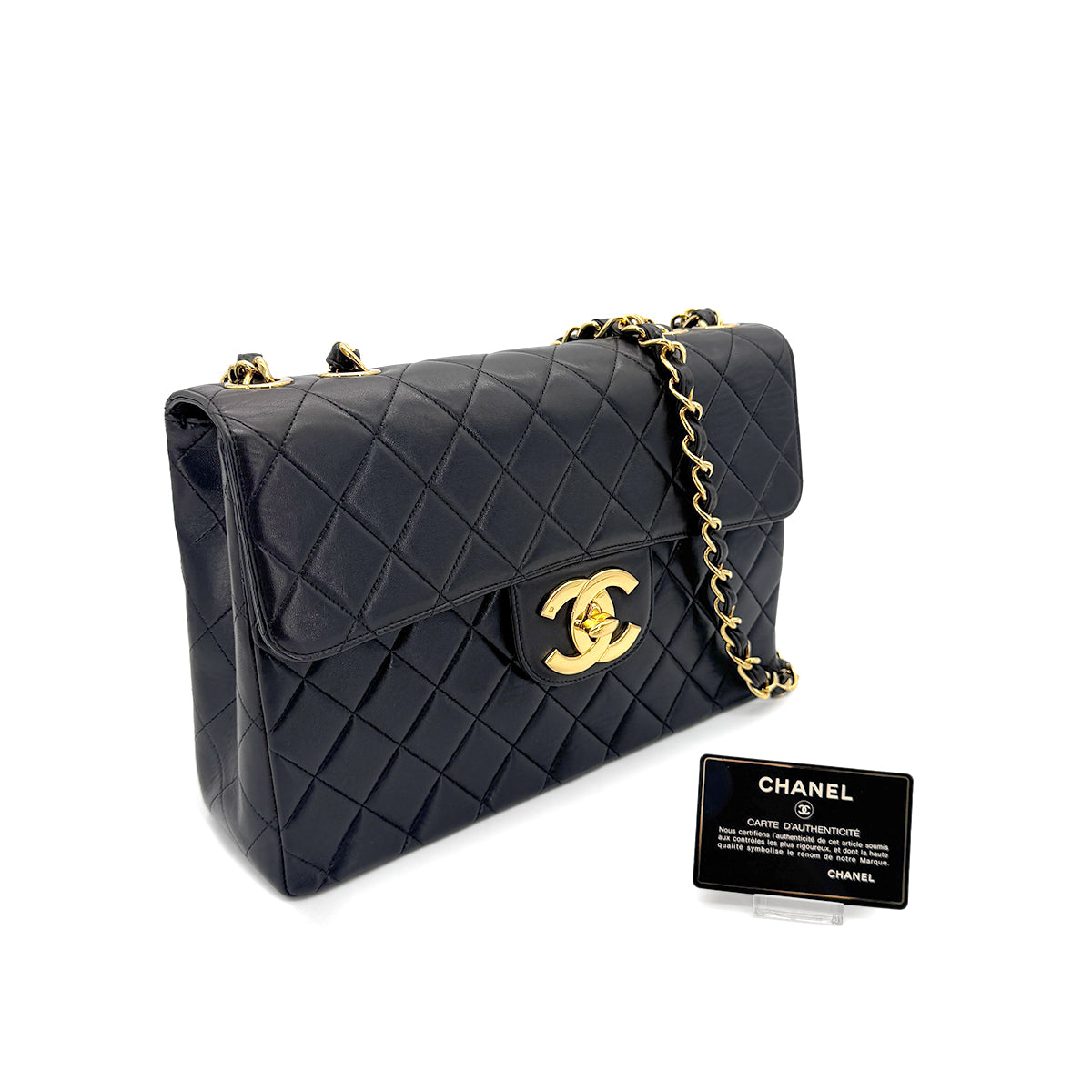 CHANEL VINTAGE JUMBO MATELASSE 30 CHAIN SHOULDER BAG BLACK LAMB SKIN 90275016