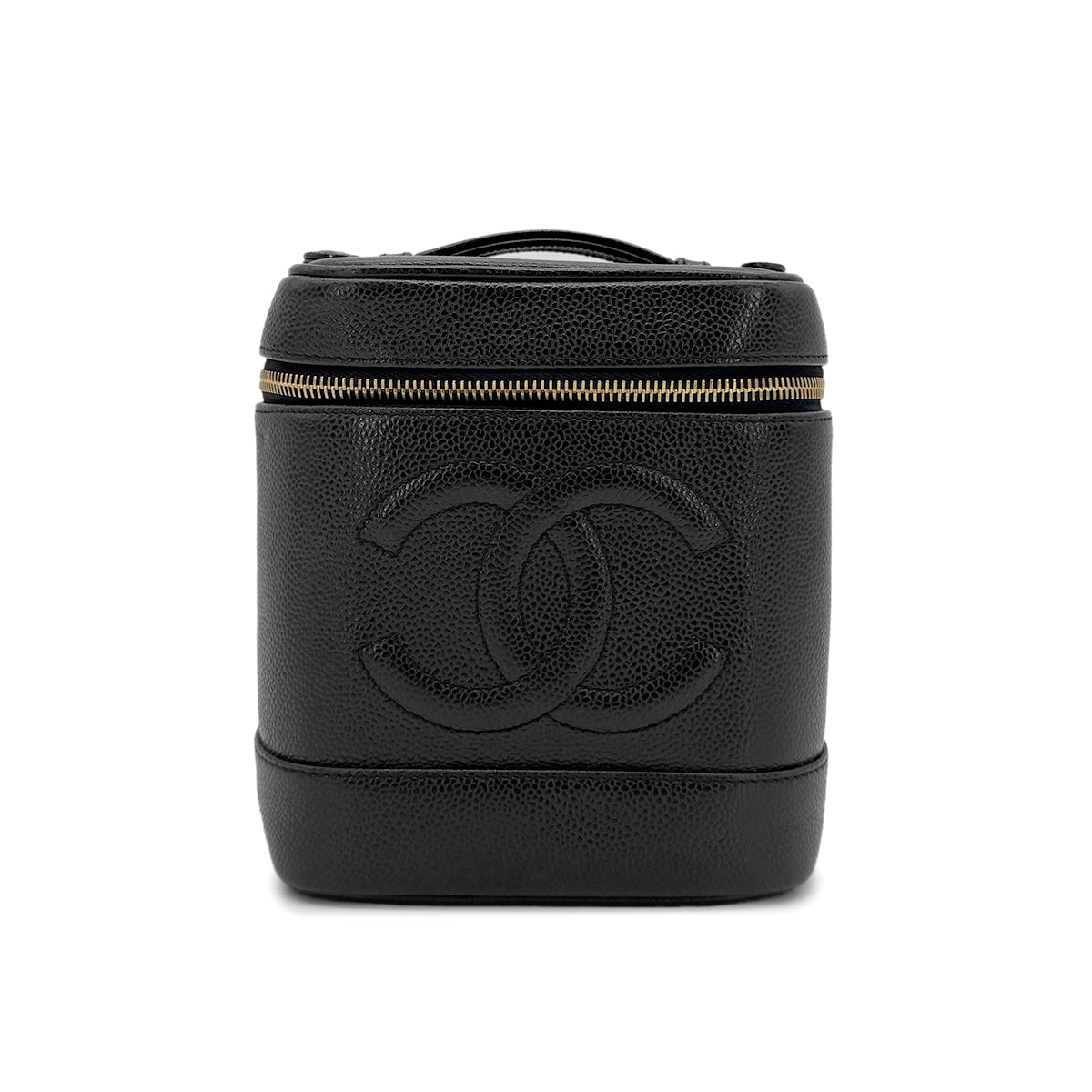 CHANEL VINTAGE VANITY HAND BAG BLACK CAVIAR SKIN 90275017