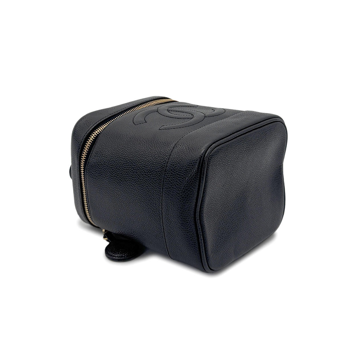 CHANEL VINTAGE VANITY HAND BAG BLACK CAVIAR SKIN 90275017