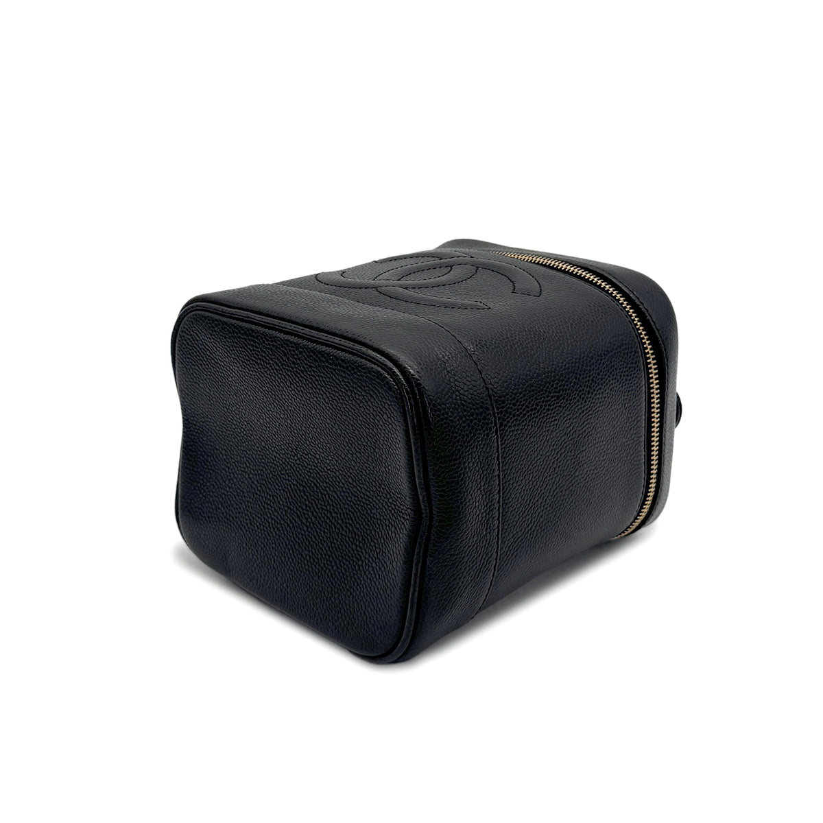CHANEL VINTAGE VANITY HAND BAG BLACK CAVIAR SKIN 90275017
