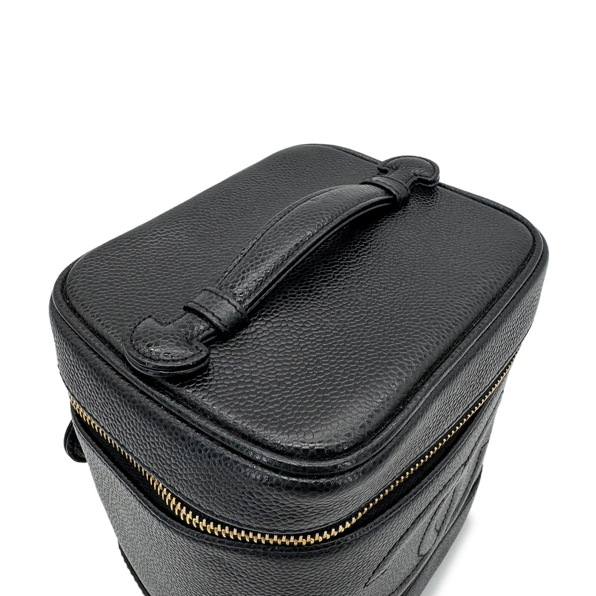 CHANEL VINTAGE VANITY HAND BAG BLACK CAVIAR SKIN 90275017