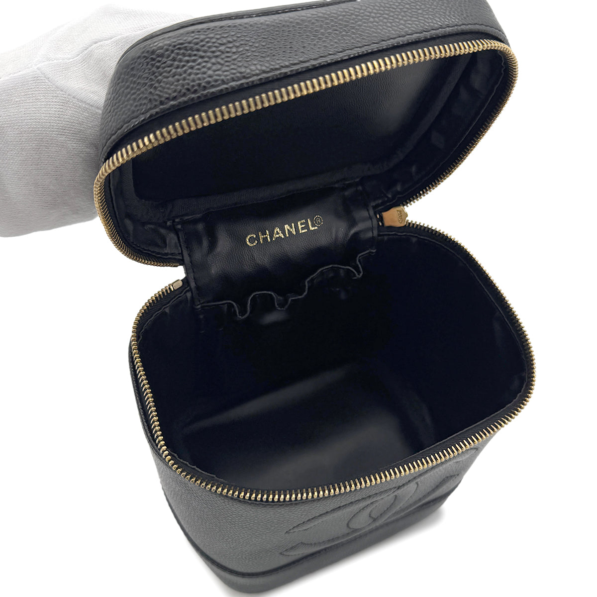 CHANEL VINTAGE VANITY HAND BAG BLACK CAVIAR SKIN 90275017