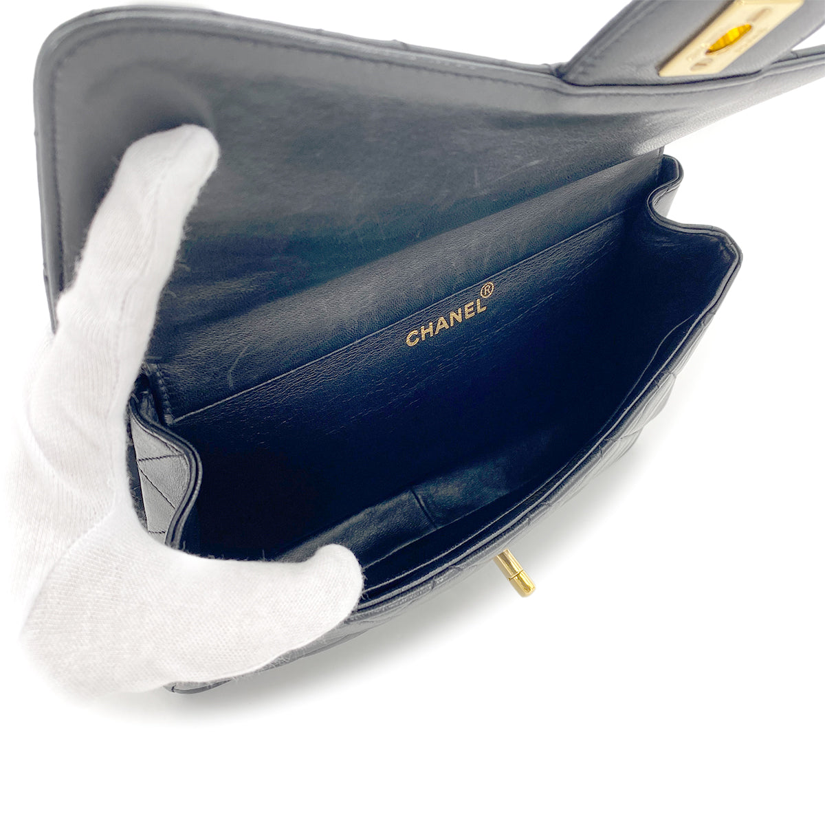 CHANEL VINTAGE W FACE CHAIN SHOULDER BAG BLACK LAMB SKIN 90275019