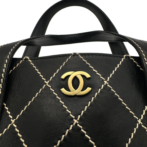 CHANEL VINTAGE WILD STITCH HAND BAG BLACK LEATHER 90275035 - PURPOSE