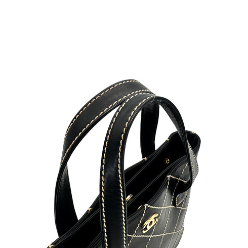 CHANEL VINTAGE WILD STITCH HAND BAG BLACK LEATHER 90275035 - PURPOSE