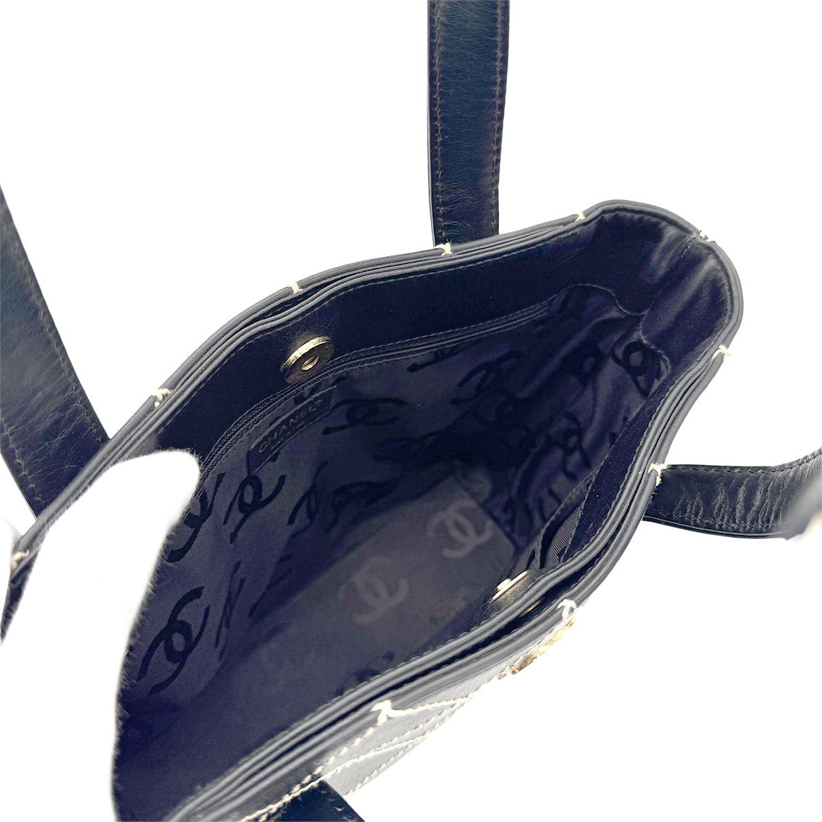 CHANEL VINTAGE WILD STITCH HAND BAG BLACK LEATHER 90275035