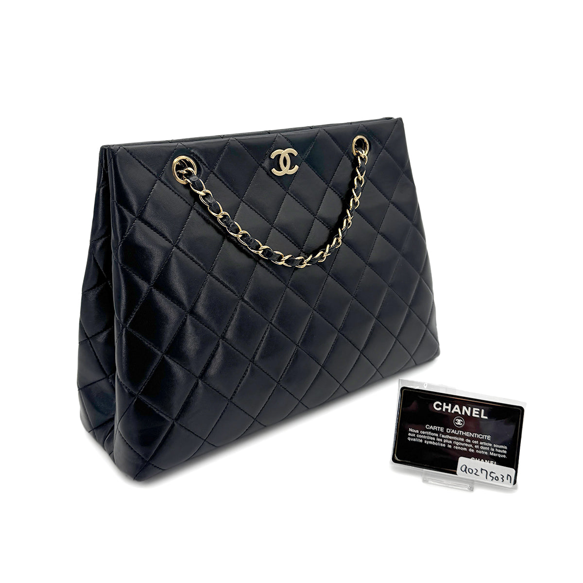 CHANEL VINTAGE MATELASSE CHAIN TOTE BAG BLACK LAMB SKIN 90275037