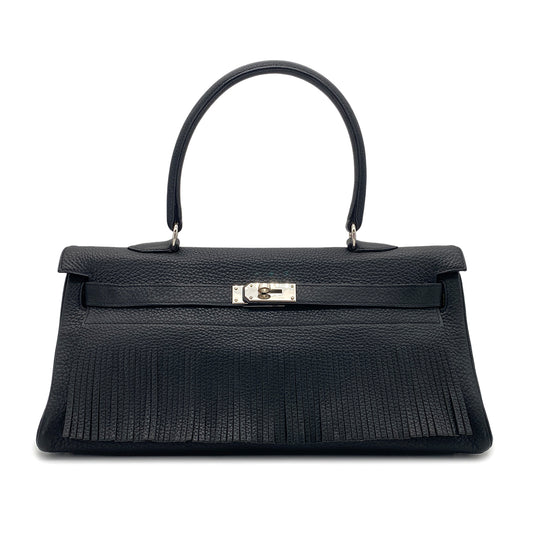 HERMES KELLY FRINGE RETOURNE BLACK TAURILLON CLEMENCE  HAND BAG □M SHW 90275039